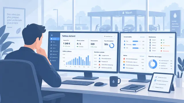 Gérant qui consulte son dashboard à son bureau